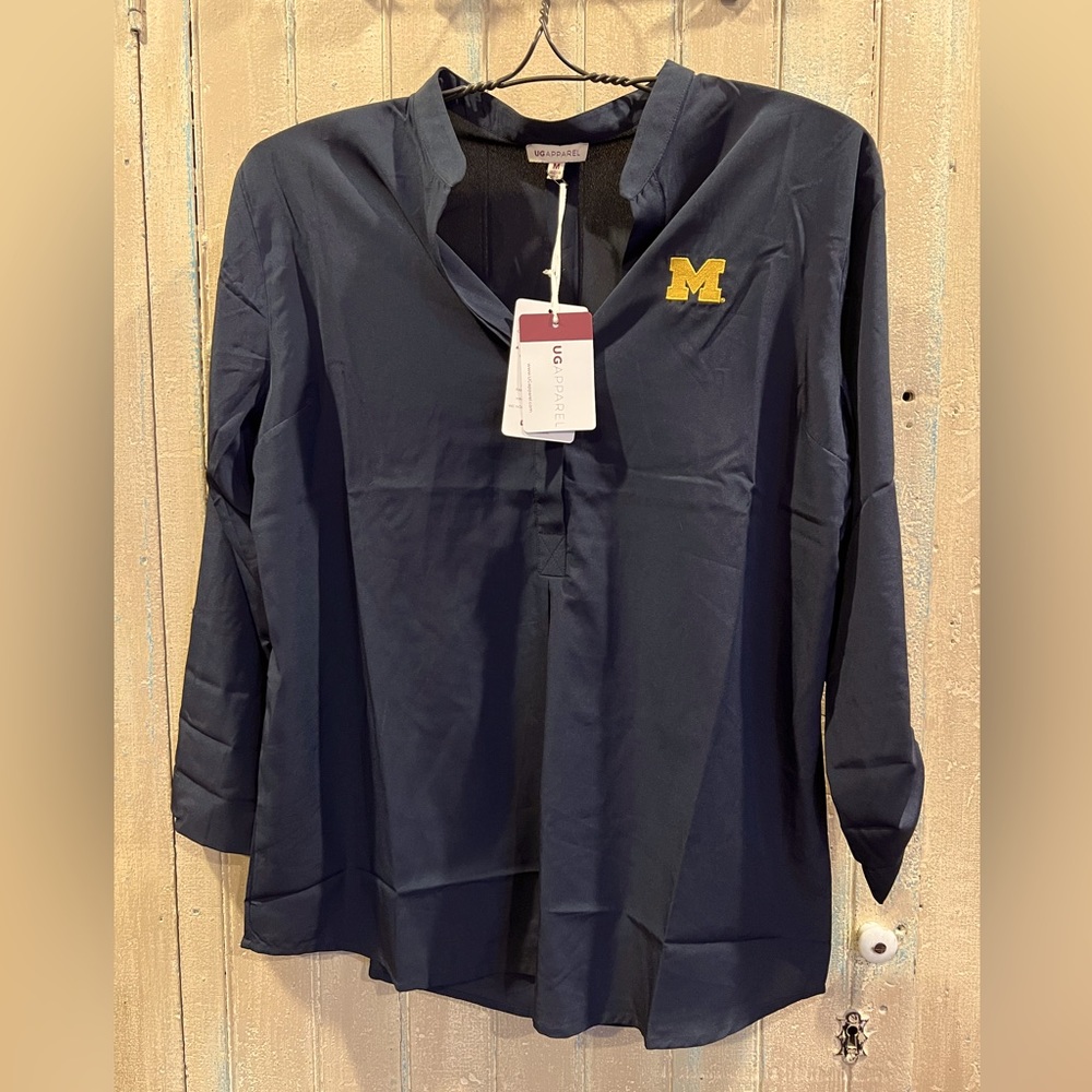 Michigan Wolverines Womens Tunic Top Blouse Roll Tab Sleeve Size‎ Med Sheer